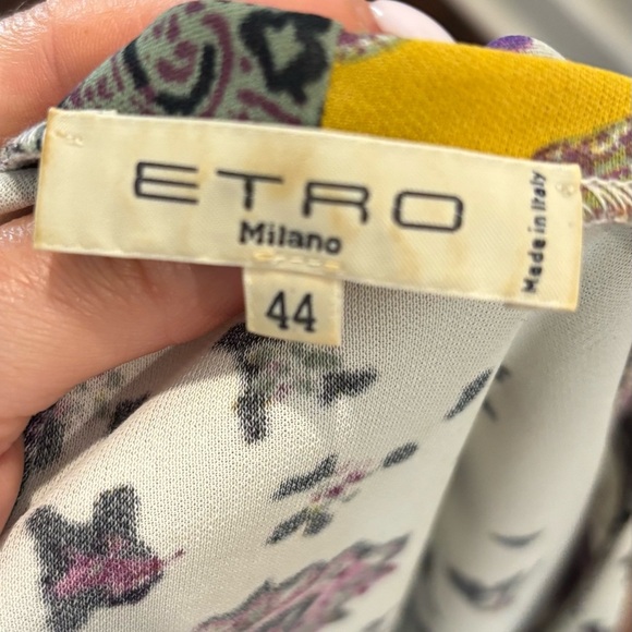 ETRO Milano Vintage Womens Paisley V Neck Long Sleeve Blouse Sz 44 Made In Italy - Picture 5 of 6